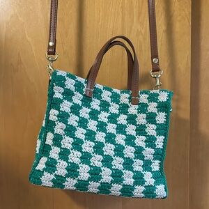 Clare V Crochet Checkerboard Summer Crossbody Tote